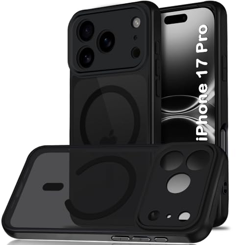 Image of TheGiftKart for iPhone 17 Pro Case, Matte Frosted Hard Back Cover Compatible with MagSafe, Hybrid Shockproof iPhone 17 Pro Cover with Camera & Screen Protection (PC & TPU, Translucent Black)