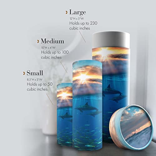 Image of Commemorative Cremation Urns Dolphin Divinity Scattering Urn - Biodegradable, Paper, Blue, Dolphin Pattern - Cremation Urns - Adult Ashes - 100 cubic inches