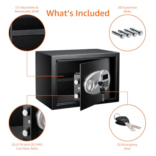 Image of Amazon Basics Steel Security Safe and Lock Box with Electronic Keypad, Secure Documents Storage, Black, 0.5 Cubic Feet, 13.8 inchW x 9.8 inchD x 9.8 inchH, Removable Shelf