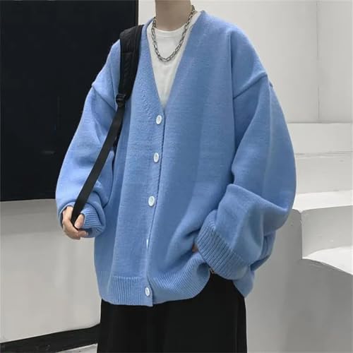 Men Spring Spliced V-Neck Button Fashion Solid Color Loose Casual Long-Sleeved Knitted Top2