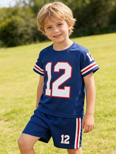 Image of Boys Shorts Set 4 Pieces Athletic Outfits Short Sleeve Tee Shirt and Shorts Casual Summer Set 3-12Y