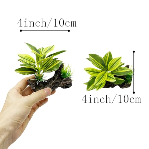 Image of Fish Tank Decorations Aquarium Decor Ornaments Betta Pink Leaf pad Hammock Artificial Driftwood Goldfish Bowl Accessories (2pcs-Green-Set)