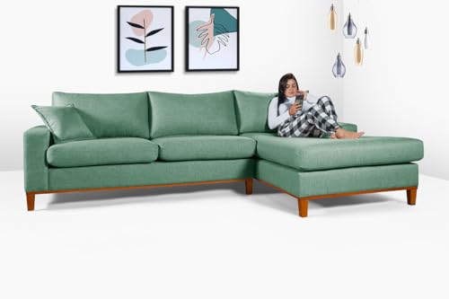 Sofá California 4 Lugares Living Chaise Linho Lado Esquerdo - Essencial Estofados (Verde)