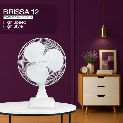 Image of SINGER Brissa 12 High Speed Table Fan 115W | 100% Copper Motor | 2100 RPM | 100 CMM Air Delivery | 3 Speed Control | Silent Operation | Adjustable Height | 2 Years Warranty | ISI Certified
