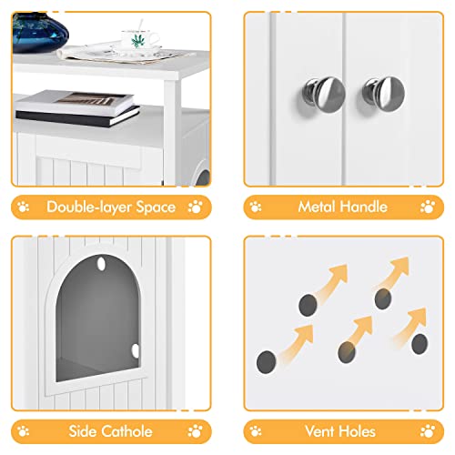 Yaheetech Cat Litter Box Enclosure, Hidden Cat Washroom with Storage Shelf & Adjustable Inner Space, Pet Side Table⦠- Image 5