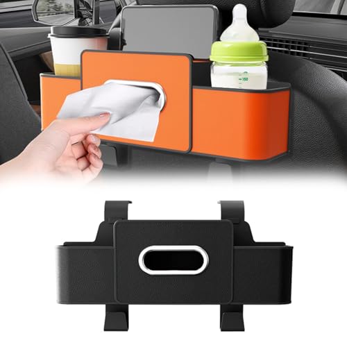 に適用 マツダプレマシーCW系 車のシートバック収納ボックス多機能収納バッグ|車用ティッシュケース|後部座席収納ウォーターカップホルダーフック|省スペース設計|旅行・日常使用に最適|家族や友人と共有(マットブラック)
