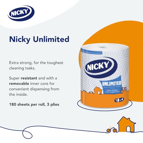 Nicky Unlimited Multipurpose Towel – 6 Rolls Per Pack, 3 Ply Roll, 250 Sheets per Roll, 1500 Sheets per Pack, Easy Opening Pack, Extra Strong, Indoor or Outdoor Use, 30% Recycled Packaging - Image 3