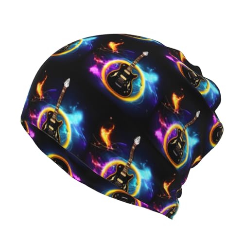 JIUTY Magic Electric Guitar Music Multifunctional Beanie Hat with Face Mask Winter Neck Gaiter for Outdoor Activities Black