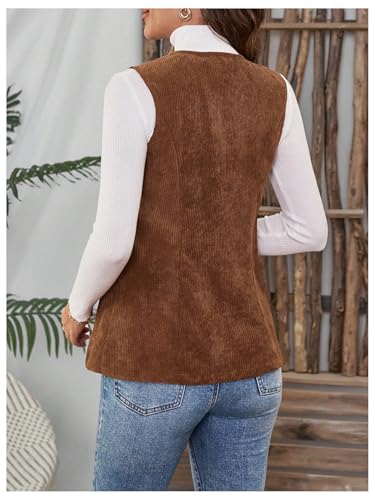 WDIRARA Women's Button Down Corduroy Vest V Neck Sleeveless Tank Tops Vintage Outerwear2