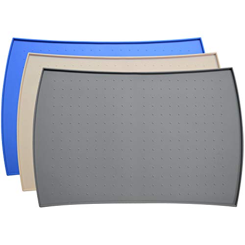 PetFusion Large WATERPROOF Pet Food Mat (24x16). FDA Grade Silicone [superior hygiene, non-toxic, multiple sizes] For dogs or cats, Gray