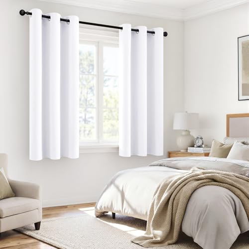 Image of MIULEE White 100% Blackout Curtains for Bedroom 40x63 Inch Long | 2 Thick Layers Thermal Insulated Window Curtains with Black Liner, Noise Reducing Grommet, Drapes for Living Room, 2 Panels