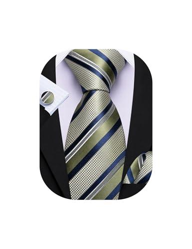 Image of Barry.Wang Mens Tie Set Plaid Check Neckties Formal Business Wedding Luxury Pocket Square Cufflinks