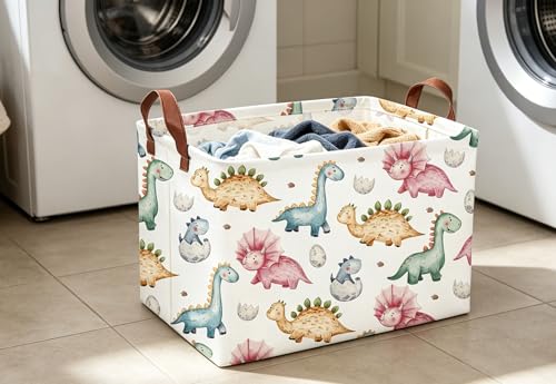 Image of Essme Dinosaur Baskets,Cute Basket ,Dinosaur Baskets with Handles for Dinosaur Room Decor, Clothes,Books Bins.(Cute Dinosaur )
