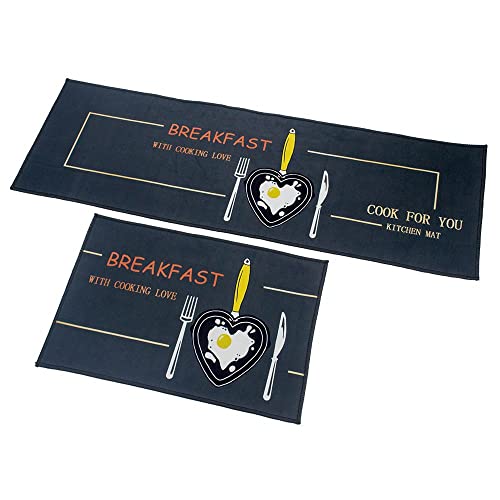 Image of HomeCloud Rectangular Kitchen Mat | Anti-Slip, Soft, Washable, Printed Designs for Floor, Kitchen & Room (6mm Thick) Pack of 2 Contain (1 Large (41 X 122 Cm) 1 Small 41 X 61 Cm) (Breakfast N)