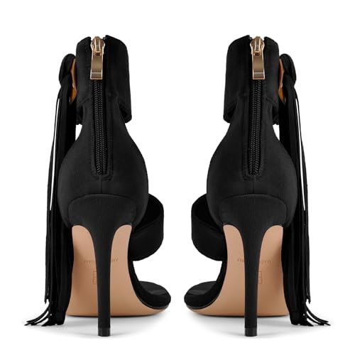 richealnini Back Zip Up Fringe Ankle Strappy Thong Sandals with Rivets Fashion Stiltto Heel Party Wedding Shoes3