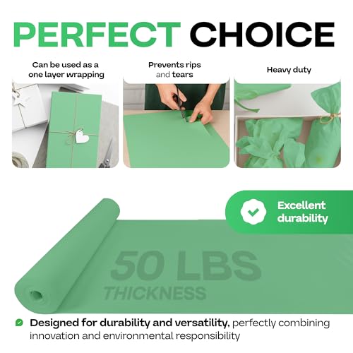 Image of Green Kraft Paper Roll 12 inch x 1200 inch (100 feet) with Cutter - USA-Made Wrapping Paper for Packing, Moving, Shipping & Crafts /Arts - 100% Recyclable Natural Craft Material by IDL Packaging