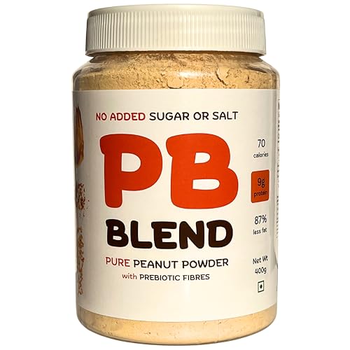 Image of PB Blend Pure Peanut Butter Powder 400gm, prepares 900gm spread, 100% Roasted Peanut Powder | 54g Protein, 9g Prebiotic Fibres & 87% Less Fat, No Added Sugar & Salt.