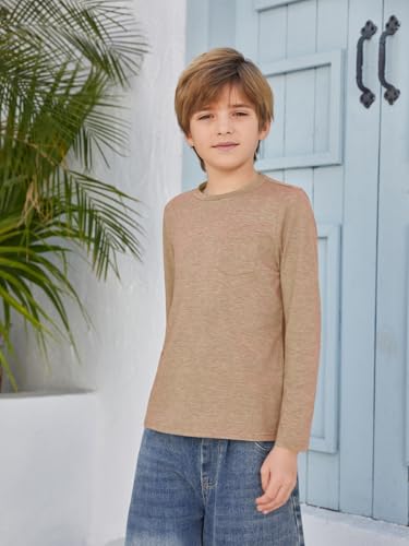 Image of Boys Long Sleeve Shirt Crewneck Solid Color Casual Top with Chest Pocket for Kids 5-14 Years