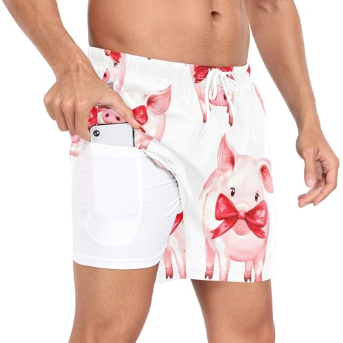 xigua Watercolor Pig Mens Swim Trunks with Liner, 5 inch Quick Dry Mens Boardshorts for Beach2
