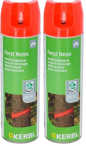 Kerbl Markierungsspray Forst Neon, Markierfarbe, Markierspray, 500ml, neon rot, geruchsarm, auch für feuchte und gefrorene Untergründe (Packung mit 2)