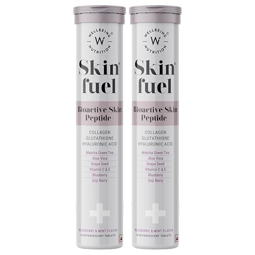 Wellbeing Nutrition Skin Fuel | Glutathione Tablets | Skin Glow and Radiance for Men & Women | Hyaluronic Acid, Grape Seed, Vitamin E (15 Effervescent Tablets) Pack of 2
