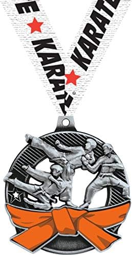 Karate Orange Belt Medals - 2.25" Silver Karate Medal Awards