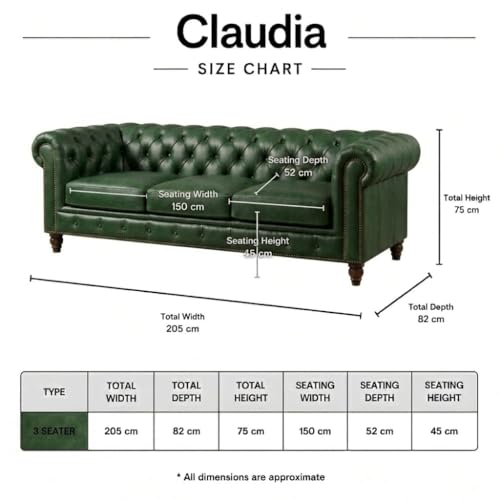 Image of Modern Classic Design Leatherette Luxury Chester Sofa Set with Button Tufted, Sofa for Living Room Home, Office, Bar, Hotle and Lobby, Living Room Set (Green, 3 Seater Sofa)