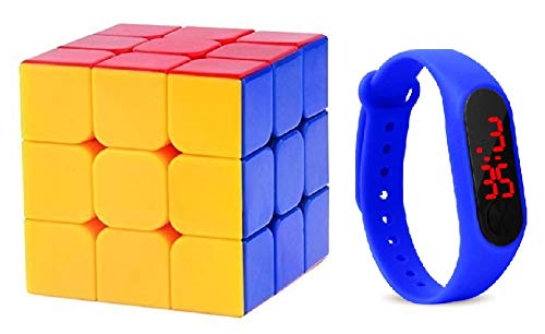 BID 3x3 Stickerless Speedcube Magic Puzzle Cube Puzzle Toy & LED Blue Dial Kids Watch (B08GKVCBZ2) Amazon Price History, Amazon Price Tracker