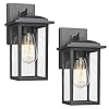 Diyel Outdoor Wall Sconces 2 Pack, Exterior Light Lantern Fixtures, Porch Lights Lamps Outdoor Wall Mounted in Black Finish with Seeded Glass for House, Garage, Patio, Yard, RZ010-2 Pack BK