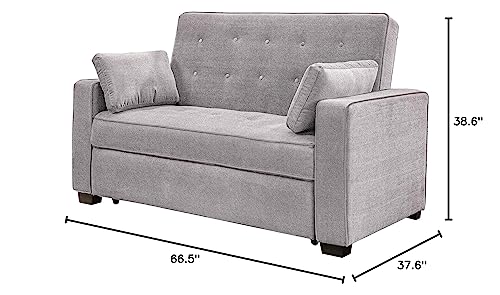 Image of Serta Ainsley 66.5 inch Convertible Sleeper Loveseat, Full Size, Dreamcoil Comfort, Soft Woven Fabric, Light Grey