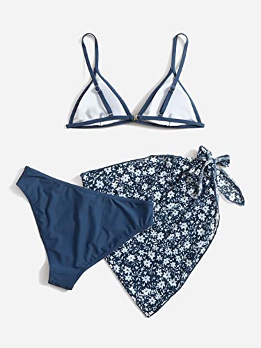 Image of SHENHE Girl's 3 Piece Cute Spaghetti Strap Triangle Bikini Swimsuit with Beach Cover Up Navy Blue 160, 12 Years
