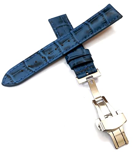 Image of 18mm 19mm 20mm 21mm 22mm 23mm 24mm Genuine Leather Butterfly Deployment Clasp Buckle Watch Band Strap Black Dark Brown TAN Blue Rose Black Gold White