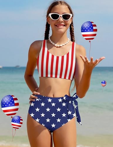 Image of Girls Tankini Swimsuits Tropical Print Bathing Suit Two Piece Girls' Swimwear with Tie Side Knot 9-16T