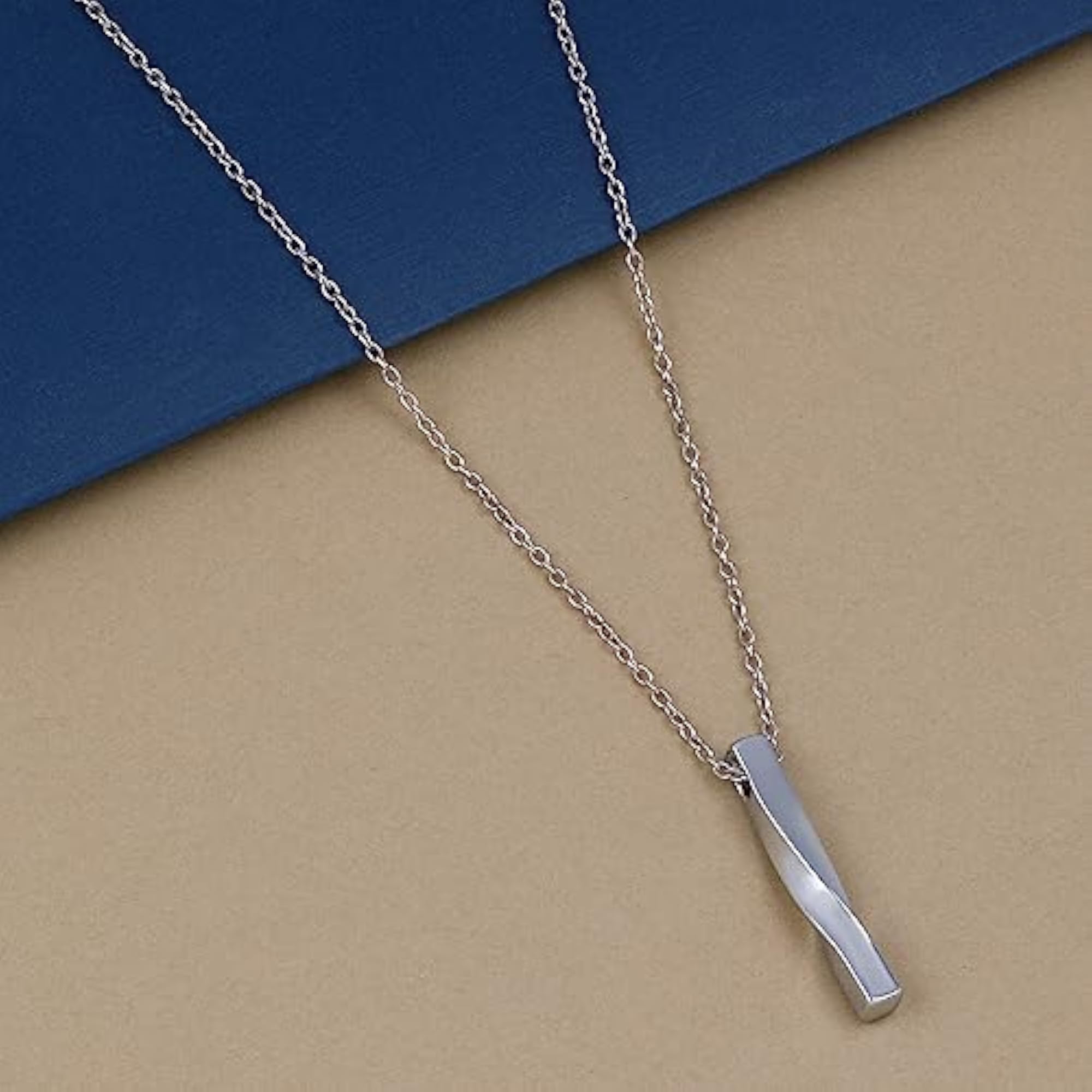 Spiral Long Rectangular & Twisted Silver Bar Pendant