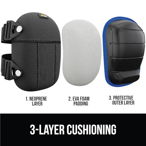 Image of GORILLA GRIP Knee Pads for Work, Gel Cushion Soft Foam for Men Blue | All Day Comfort, Slip Resistant Heavy Duty Hard Cap, Adjustable Straps for Flooring, Construction, Roofing and Gardening