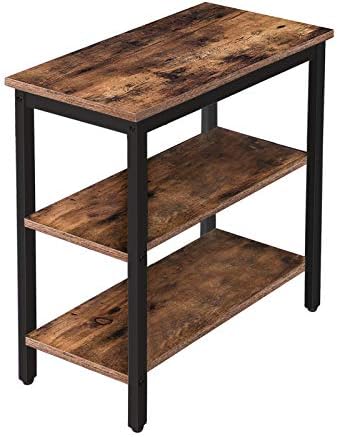 HOOBRO End Table, Simple Rustic Side Table with 3-Tier Storage Sh...