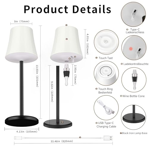 Image of 2Pack Wireless Wine Bottle Lamp Dimmable Rechargeable 3 Color&RGB LED Bottle Lights for Liquor & Wine Bottles Touch Control Battery Operated LED Lamp ABS Cordless Lampshade (2, Wine bottle+Table lamp)
