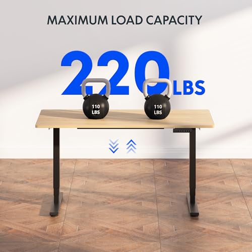 Image of FLEXISPOT E6 3-Stage Dual Motor Electric Standing Desk 48 x 24 Sit Stand Up Desk, Holds 220 lbs, Adjustable Height w /Memory Presets, One-Piece Maple Desktop & Black Frame, Ships in 2 Boxes