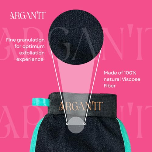 Arganit Bath Mitt Set of 2 – Moroccan Kessa, Original Exfoliating for Dead Skin Removal - Microdermabrasion Mitts, Self-Tan Remover and Keratosis Pilaris Treatment Body Mitt 100% Viscose
