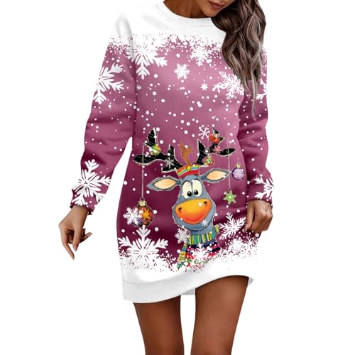 Robe de Noël imprimée pour femme à col rond et manches longues pour l'automne-hiver