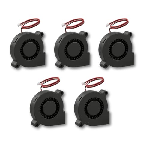 Image of ElectroSea 50 x 50 x 15mm 12V Fan DC I Brushless Turbo Blower Cooling Fan 5015 DC 12V Compatible 3D Printer Extruder Hotend I 2 Pin JST-XH Connector, 30 cm wire length (Quantity 5 x Turbo Fan)