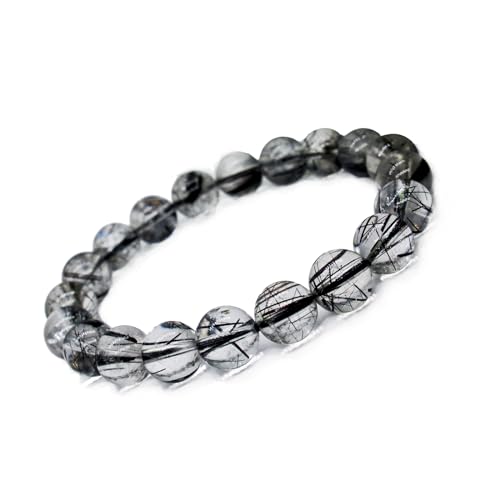 [TANAKA・YA] ブラックルチルクォーツ ブレスレット 完全天然水晶 上品 厳選 美しい 透明度が高い 開運 ビーズ通しワイヤーとゴム付き グッズ クリスマス 新年 プレゼント (ブラックルチルクォーツ 8mm)