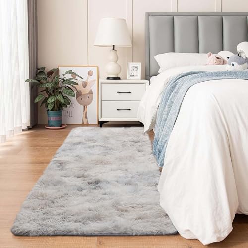 Aspire Homeware Alfombras para sala de estar - Alfombra de área Tie-Dye gris claro para dormitorio, alfombra larga de pasillo grande antideslizante 80 x 300 cm - Alfombras de piso modernas súper