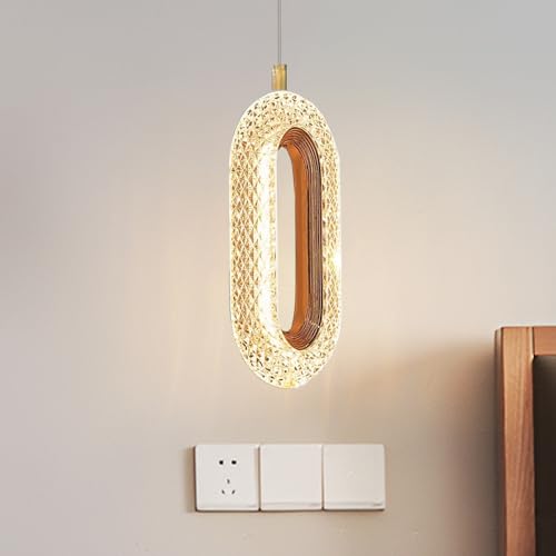 Image of SINOMAN Modern LED Hanging Pendant Light Crystal Acrylic Shade Ceiling Lamp Gold Finish Oval Shape 3 in 1 Color Changing, Ambient Lighting Set of 2 for Living Room, Bedroom, and Home Decoration