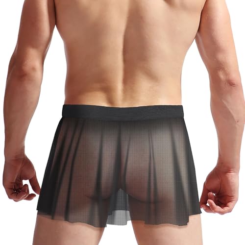 Men’s Sheer Mesh Mini Skirt Cross-dressing Sissy Lingerie Low Waist See Through Skirt Nightwear Gay Party Underwear4