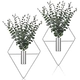 Jexine 4 Pcs Hanging Planters with Artificial Eucalyptus, Chrome Silver Wall Decor Metal Hanging Vase Indoor Plants Holder Modern Geometric Bathroom Decor for Living Room Home Office