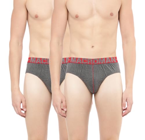 Image of Macroman Salsa Classic V-Brief for Men, (Pack of 2,L) Compact Cotton Underwear with Contour Pouch, Soft Waistband & Anti-Microbial Finish, Black Melange