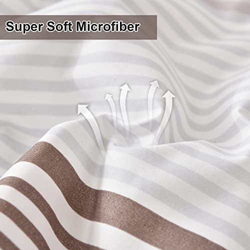 Luxudecor Taupe Comforter Set Queen Size 7 Pieces, Stripe Bed In A Bag, Khaki Brown Patchwork Striped Comforter And Sheet Set, Soft Microfiber Complete Bedding Set For All Season (Taupe, 90"X90") #TOP5