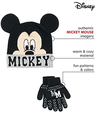 Disney Boys' Mickey Mouse, Car Lightning Mcqueen Winter Hat & Mittens Or Gloves Set (Toddler/Little Boys), Size Age 4-7, Mickey Ears Gloves Set- Grey #TOP1