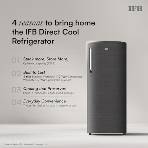 Image of IFB 222L 4 Star Advanced Inverter Direct-Cool Single Door Refrigerator with 30 Hrs Cooling Retention, XL Bottle Bin, Big Vegetable Box & 4 Year Super Warranty (2026, IFBDC-248DYOSE, Onyx Grey)